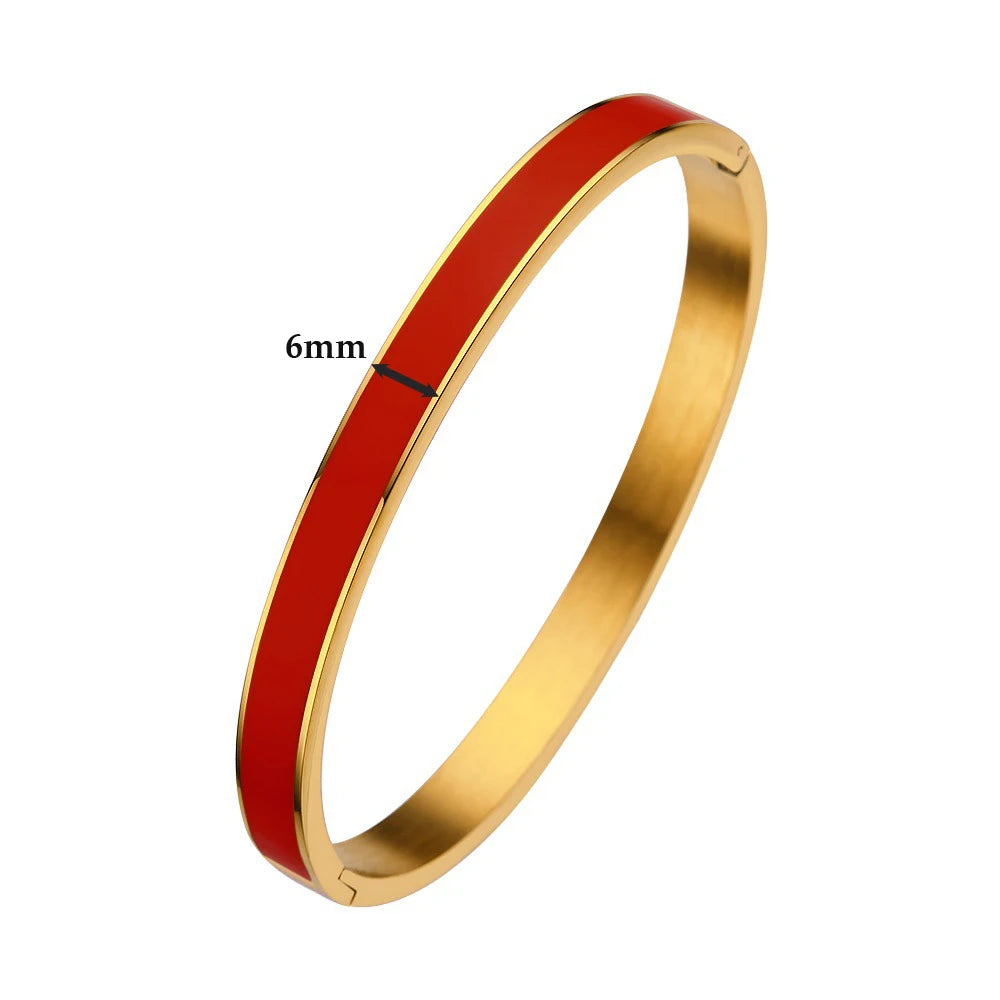 CARLIDANA Luxury Colorful Orange Enamel Bangles Bracelets for Women Party Gift Fashion Bangles Original Stainless Steel Jewelry