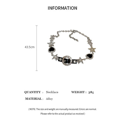 Silver Color Hollow Star Choker Necklaces For Women Long Tassel Rhinestone Imitation Pearl Chain Necklaces Statements Jewelry