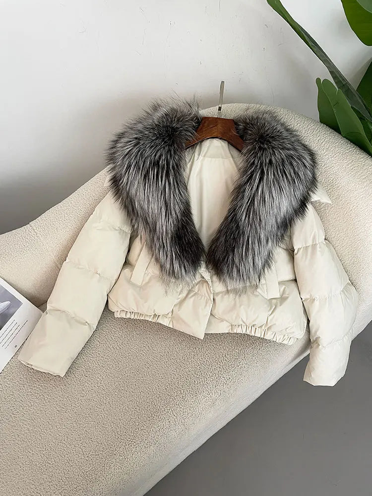 OFTBUY 2025 Big Natural Real Fox Fur Coat Women Autumn Winter Female 90% White Duck Down Jacket Feather Short  Coat Thick Warm