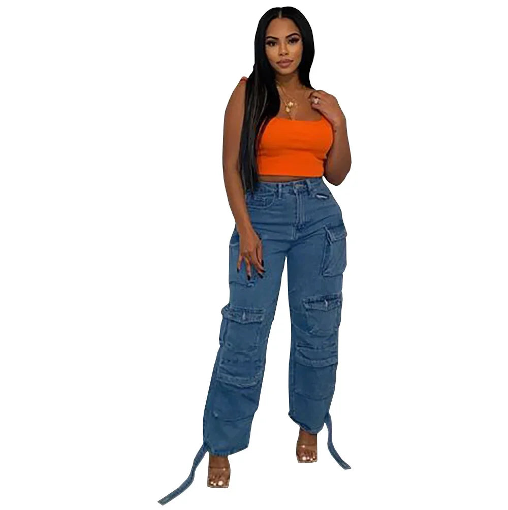 Solid Casual Baggy Cargo Pants for Women Youthful Female Trousers Multi-pocket Fashion Vintage Women's High Waist Wide Pants