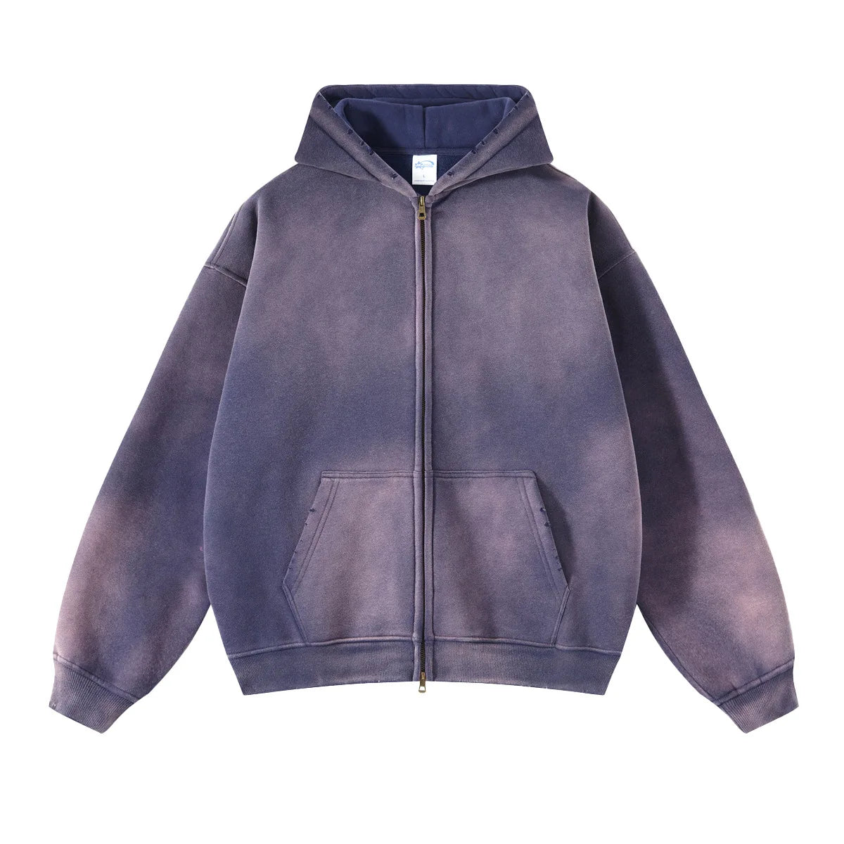 Custom LOGO winter clothing fleece thickened 360G cotton polyester spray-dyed old double zipper men's and women's sweater hoodie