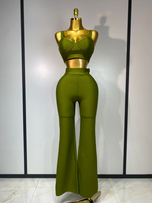 Women Sexy Bandage Crop Top Pant Set Evening Party Club Luxury Birthday High Street Fashion Elegant Luxury Birthday Outfit ﻿