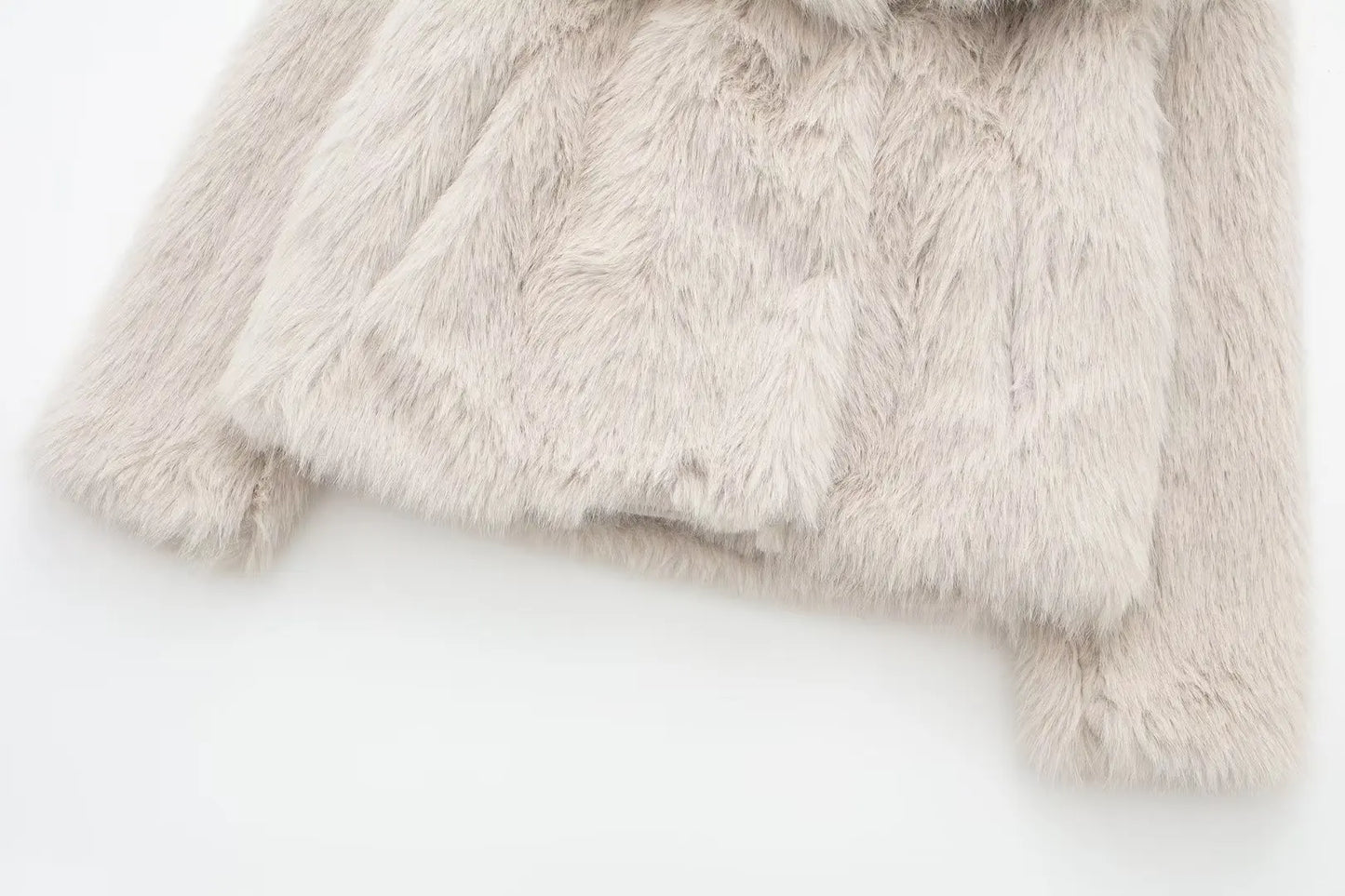TRAFZA Female Vintage Artificial Fur Effect Coats Lapel Warm Plush Long Sleeves Hidden Buttons Autumn Winter Casual Outerwear