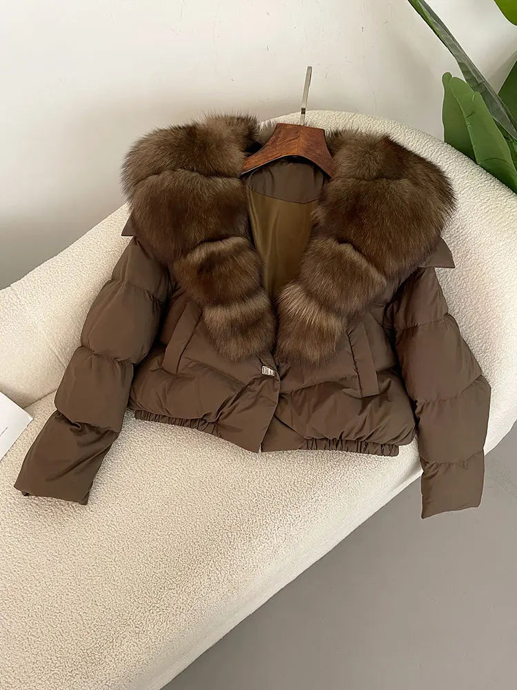 OFTBUY 2025 Big Natural Real Fox Fur Coat Women Autumn Winter Female 90% White Duck Down Jacket Feather Short  Coat Thick Warm