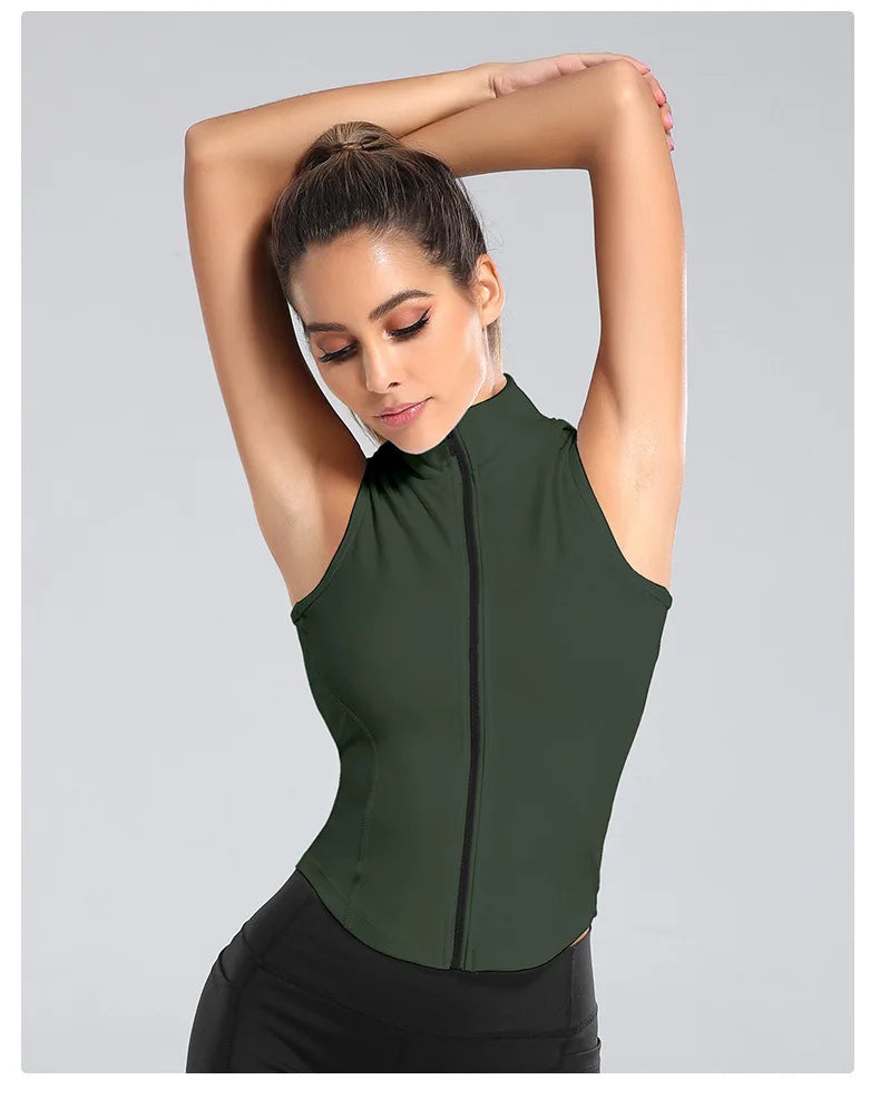Customized LOGO Women's Outdoor Vest Yoga Suit Running Sports Riding Skinny Sleeveless Slim zipper Vest Tight Fitness Suit