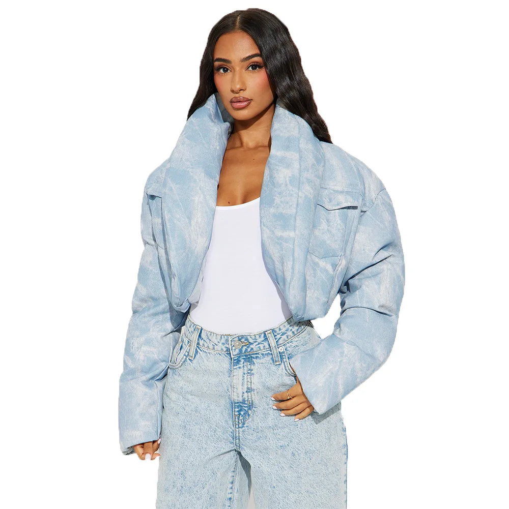 CM.YAYA Streetwear Women Tie Dye Print Long Sleeve Parkas Jacket Thick Warm 2024 Winter Autumn Outwear Coats