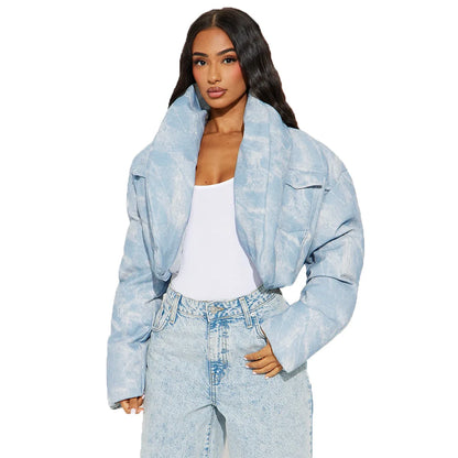 CM.YAYA Streetwear Women Tie Dye Print Long Sleeve Parkas Jacket Thick Warm 2024 Winter Autumn Outwear Coats