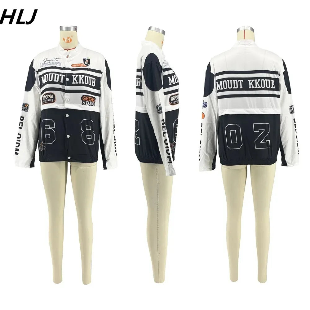 HLJ Letter Print Two Piece Outfits 2023 Autumn Winter Casual Sporty Baseball Coat Skirts Suits Detachable Buttons Y2k Streetwear