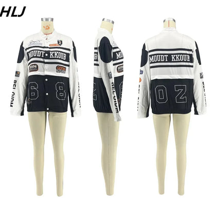 HLJ Letter Print Two Piece Outfits 2023 Autumn Winter Casual Sporty Baseball Coat Skirts Suits Detachable Buttons Y2k Streetwear