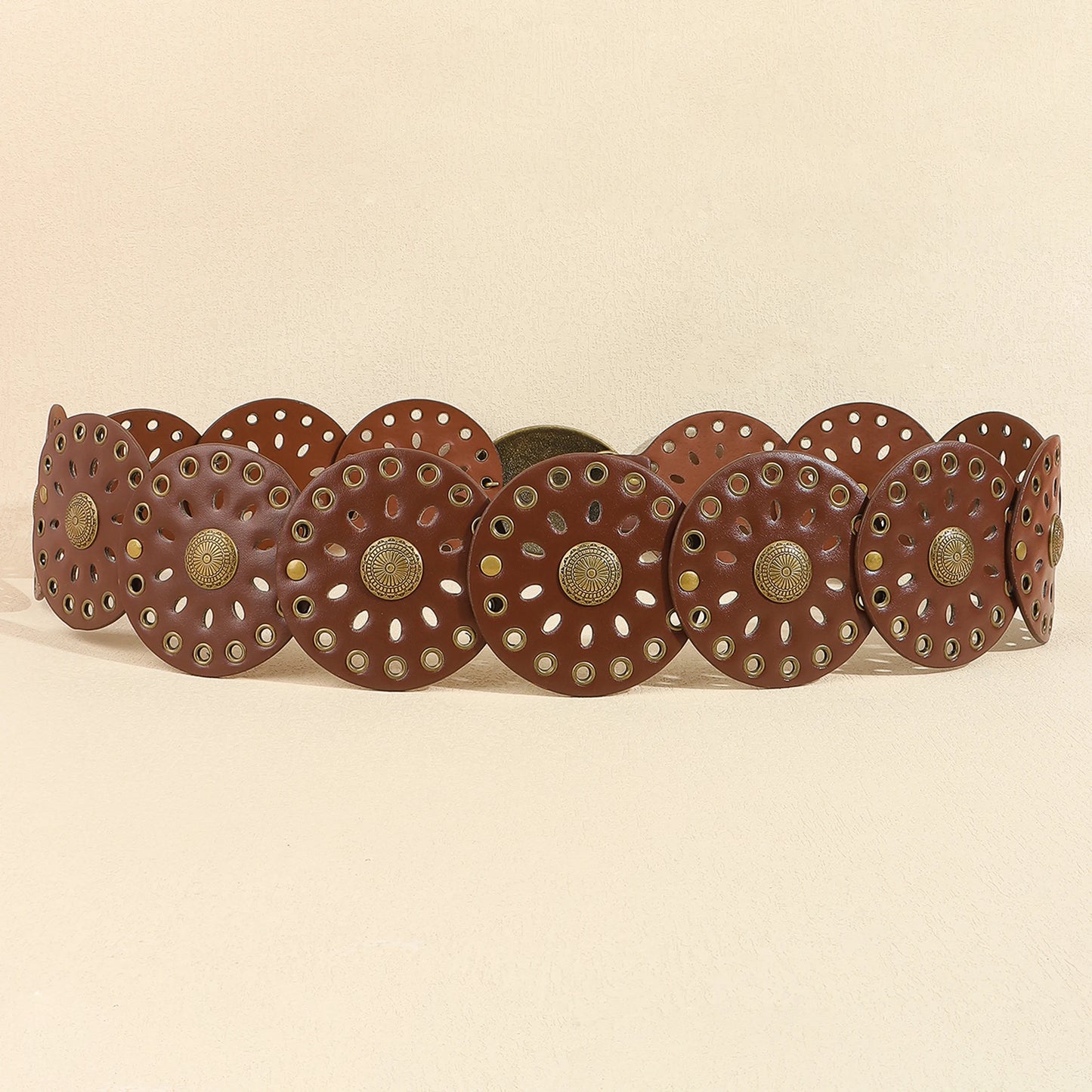 New rivet round piece ethnic style belt for women vintage with skirt pants waist cover Boho style patchwork belt