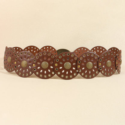 New rivet round piece ethnic style belt for women vintage with skirt pants waist cover Boho style patchwork belt
