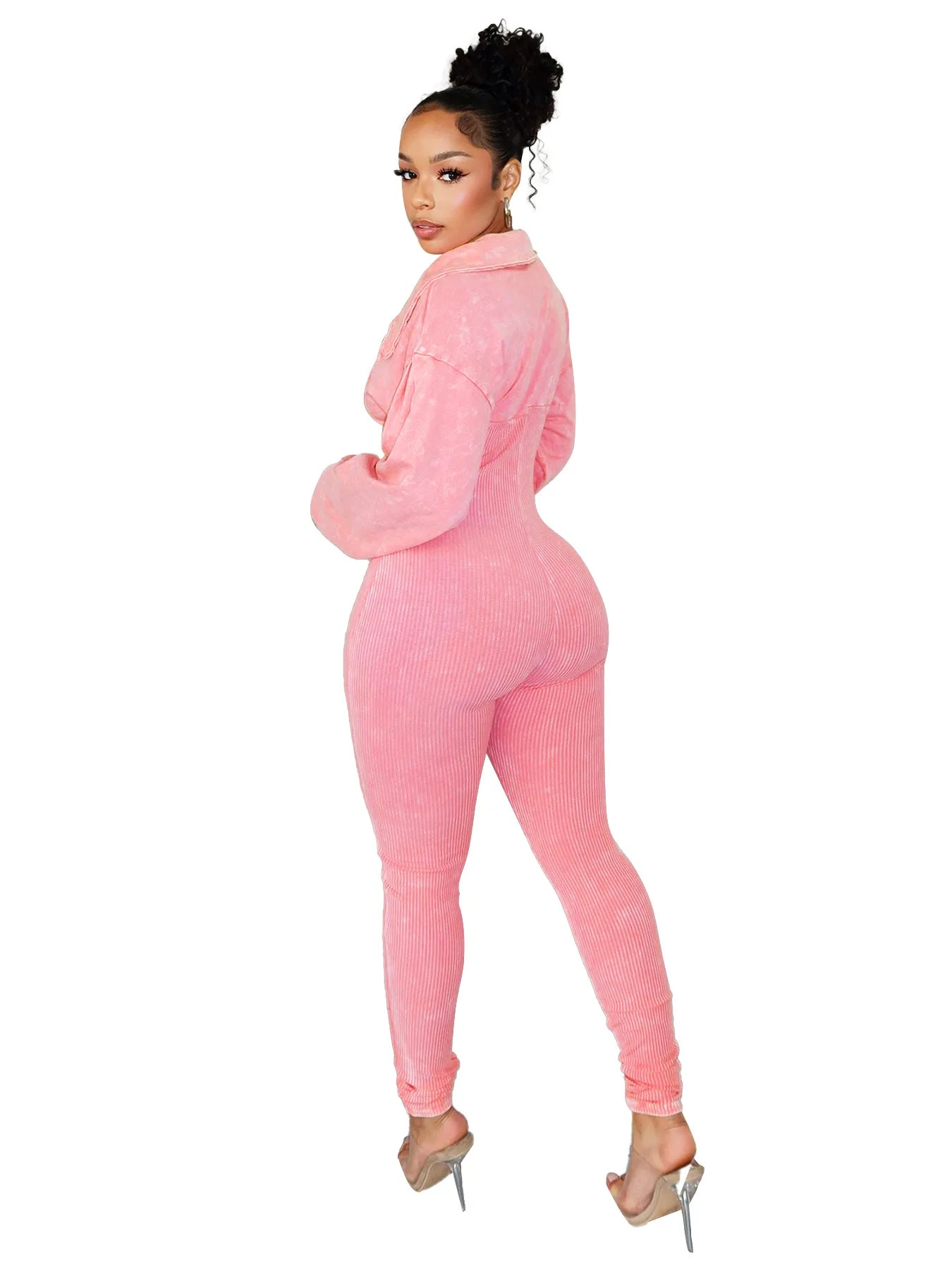 Women's Clothing 2025 Spring Summer New Fashion Bubble Sleeves Sexy Deep V Tight Waist Casual Long Sleeved Jumpsuit Pants