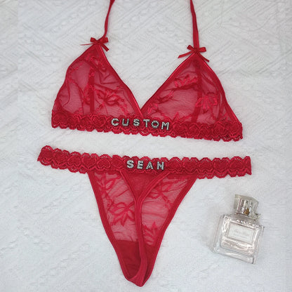 Custom thongs Name Personalized Panties Underwear Lingerie Bra Set Women Rhinestone Customize Thong Anniversary Birthday Gift