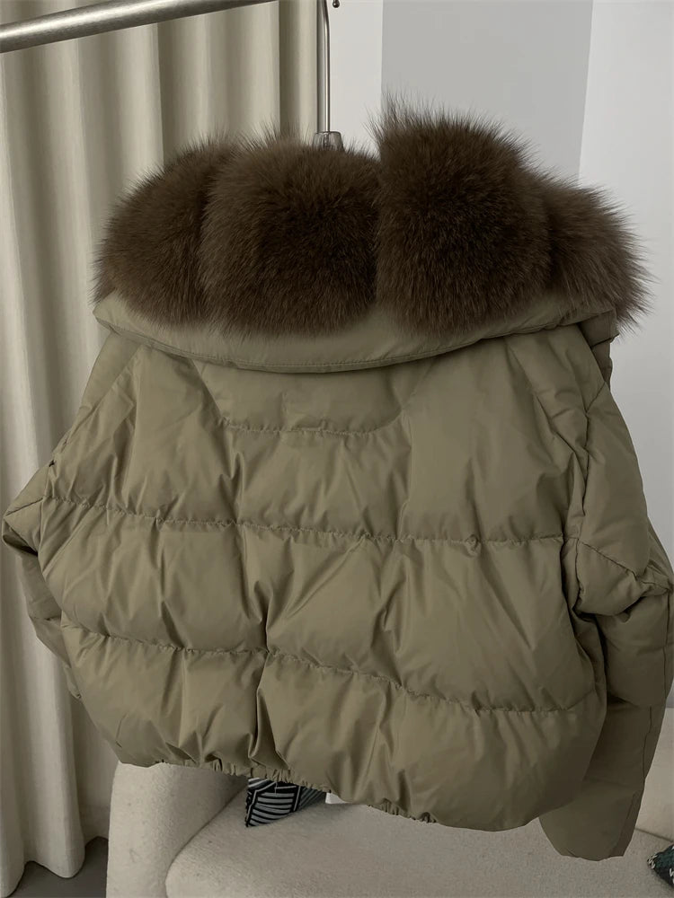OFTBUY 2025 Big Natural Real Fox Fur Coat Women Autumn Winter Female 90% White Duck Down Jacket Feather Short  Coat Thick Warm