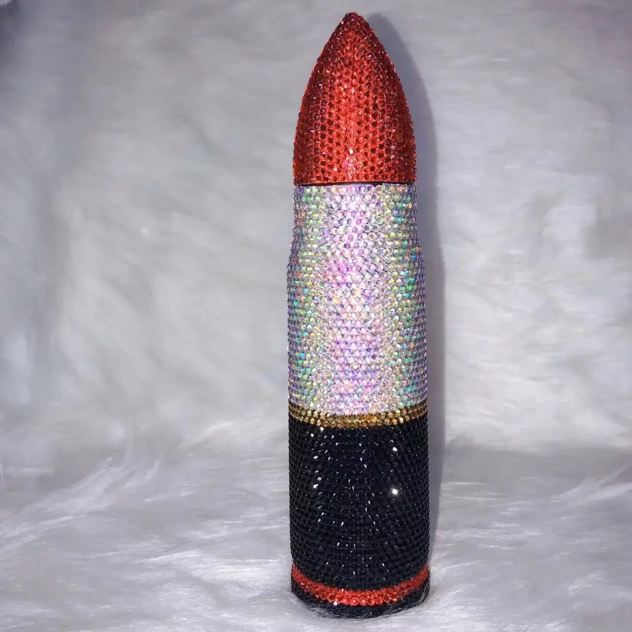 Bling Lipstick Tumbler Customize Name Logo Rhinestone Thermos Cup 17oz Lipstick Shape Stainless Steel Water Bottle Coffee Mugs