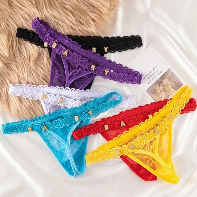 Custom Thong Panties with Name DIY Letter Waist Chain Body Jewelry Women Sexy Lace Bikini G-String Girl Christmas Cheeky Gift