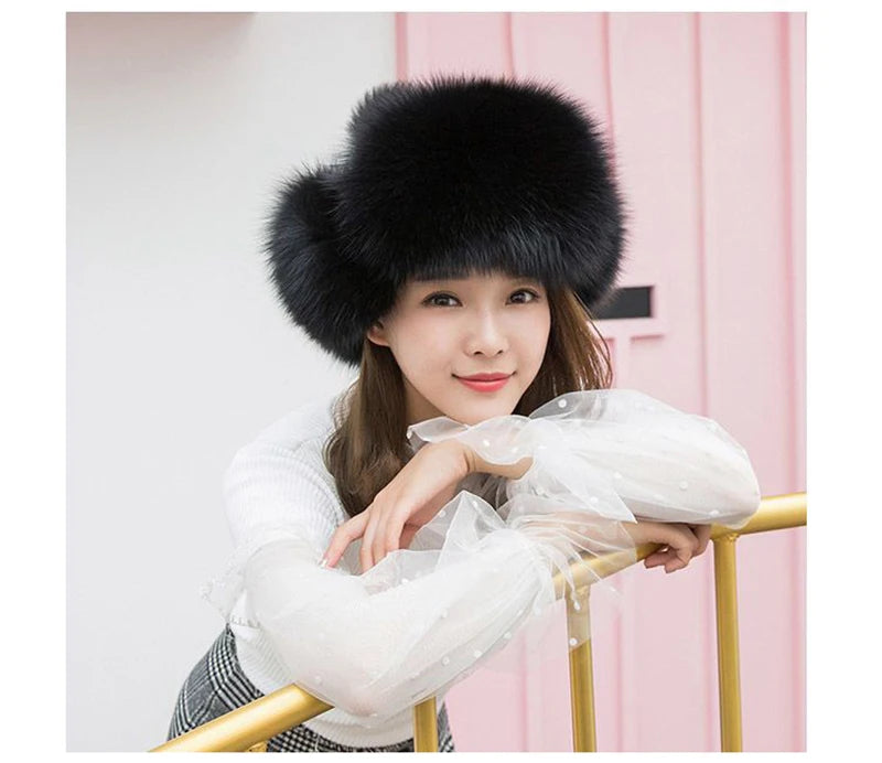2025 100% Real Fox Fur Hats Women's Russian Ushanka Aviator Trapper Snow Skiing Hat Caps Earflap Winter Raccoon Fur Bomber Hat