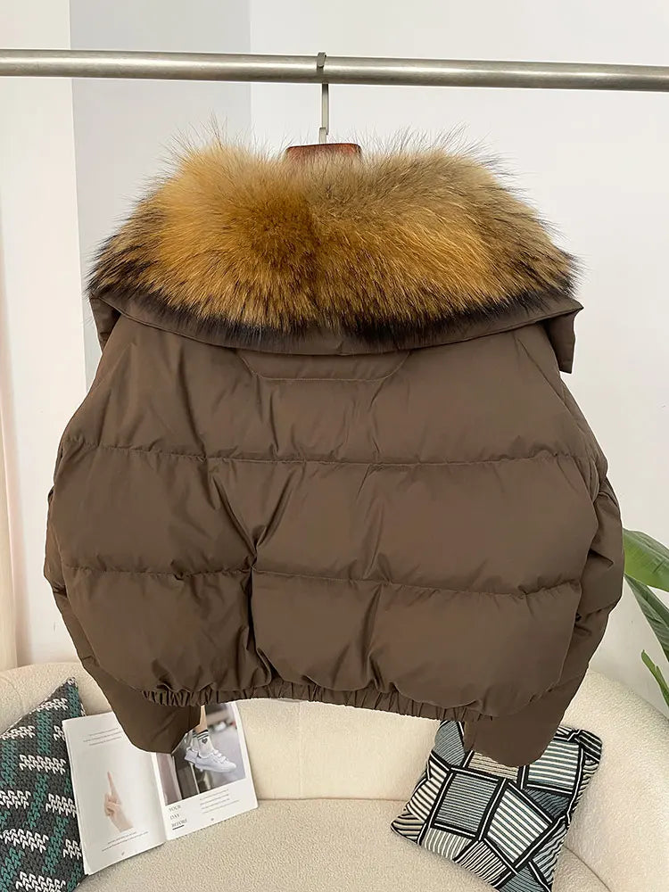 OFTBUY 2025 Big Natural Real Fox Fur Coat Women Autumn Winter Female 90% White Duck Down Jacket Feather Short  Coat Thick Warm