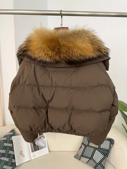 OFTBUY 2025 Big Natural Real Fox Fur Coat Women Autumn Winter Female 90% White Duck Down Jacket Feather Short  Coat Thick Warm