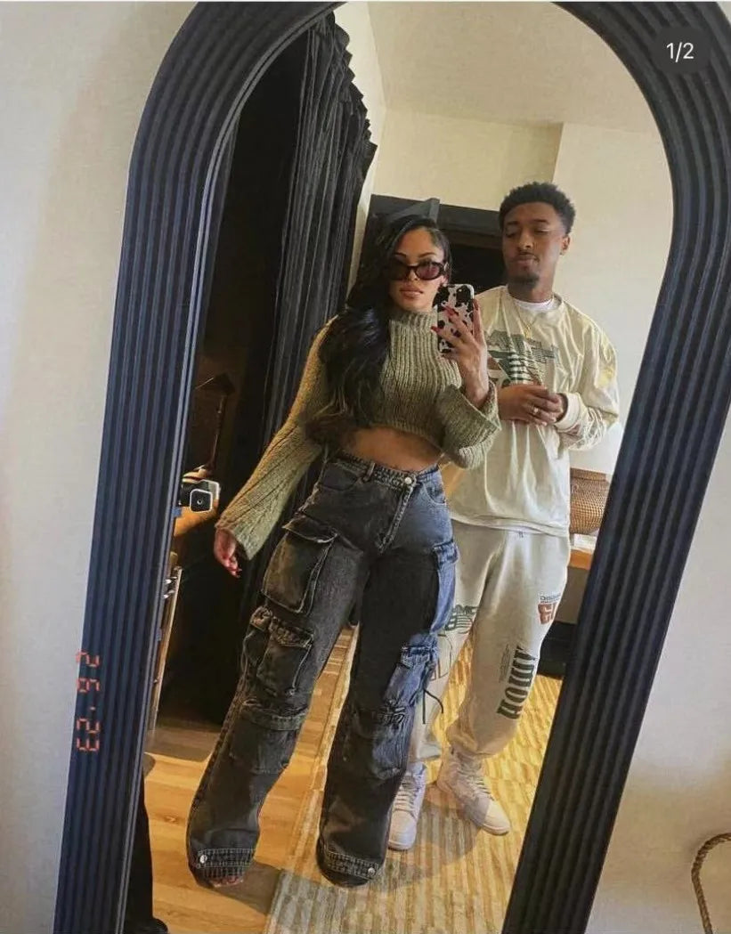 Joskaa Fashion Y2k Pockets Cargo Jeans Women Hipster High Waisted Straight Pants Fall 2023 Casual Denim Trousers Streetwear