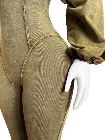 Women's Clothing 2025 Spring Summer New Fashion Bubble Sleeves Sexy Deep V Tight Waist Casual Long Sleeved Jumpsuit Pants