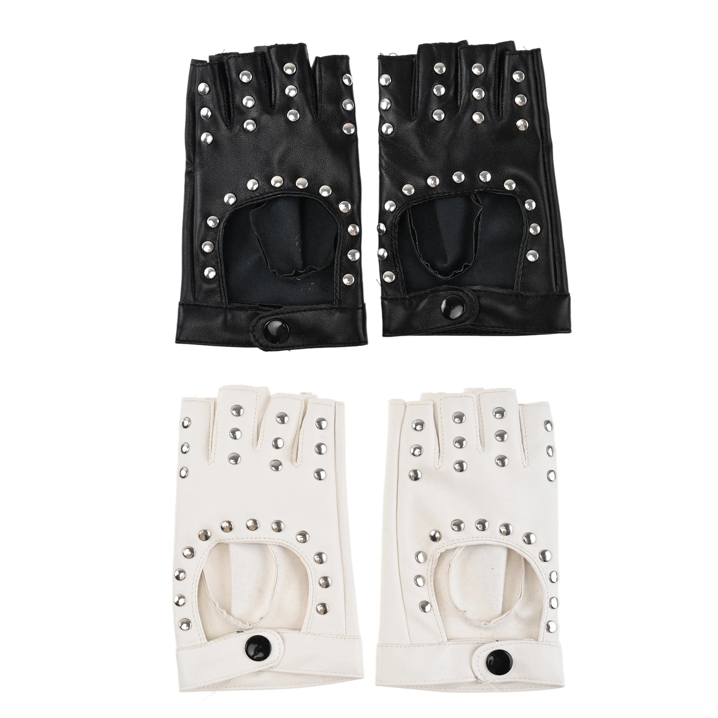 Women Punk Fingerless Dance Gloves with Studs Black PU Leather Rivets Cosplay Performance Dance Gloves Sexy Cool Riding Gloves