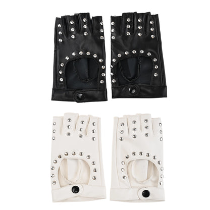 Women Punk Fingerless Dance Gloves with Studs Black PU Leather Rivets Cosplay Performance Dance Gloves Sexy Cool Riding Gloves