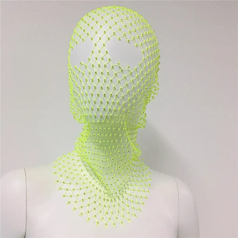 Women Balaclava Elastic Rhinestone Turban Ladies Shining Fishnet Headhood Club Rave Party Head Mask Diamond Headwrap Headcover