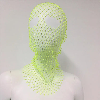 Women Balaclava Elastic Rhinestone Turban Ladies Shining Fishnet Headhood Club Rave Party Head Mask Diamond Headwrap Headcover