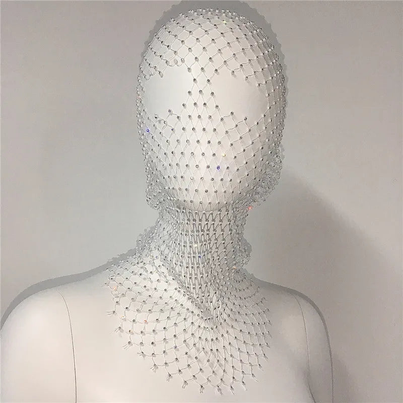 Women Balaclava Elastic Rhinestone Turban Ladies Shining Fishnet Headhood Club Rave Party Head Mask Diamond Headwrap Headcover