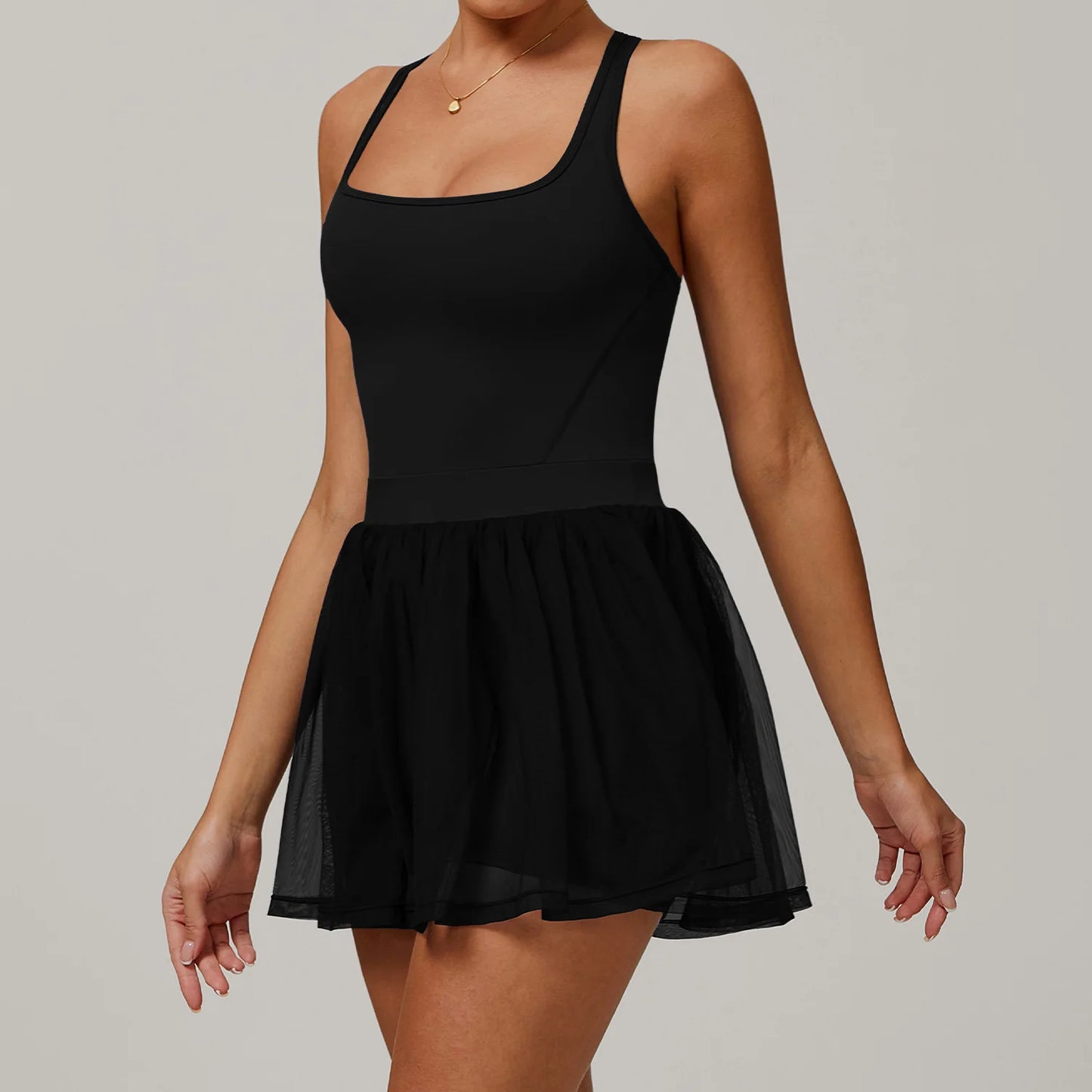 Custom LOGO women's recycled dress mesh yarn breathable and quick-drying sports running anti-light tennis skirt
