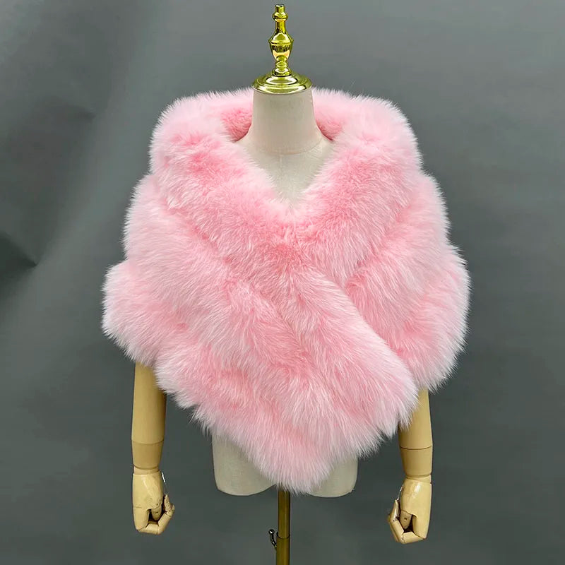 JANEFUR Real Fox Fur Shawl Poncho Women 2023 Luxury Elegant Wedding Bridal Formal Party Warm Winter Natural Fur Cape Coat