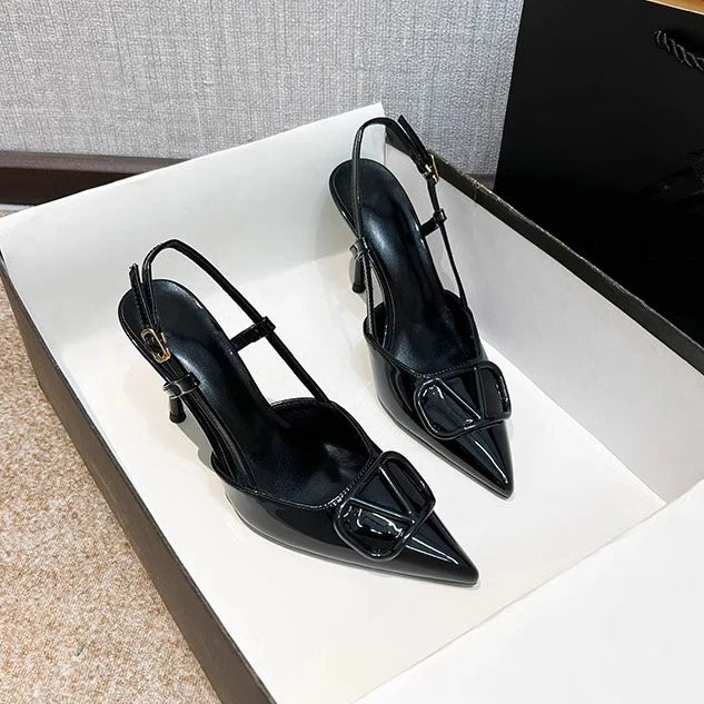 2025 New Summer Women's Sexy Mid-heel Pointed High Heels Women's Fashion Space Stiletto Sandals Women's Nude Single Shoes