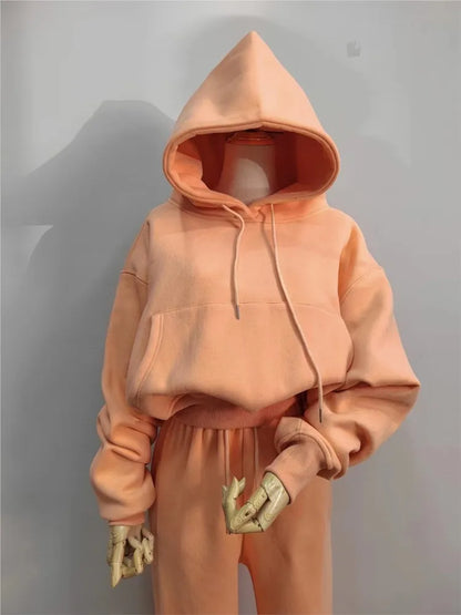 Casual New Fashion Hoodies Suit Women Winter Spring Solid Tracksuit Two Pieces Set Sports Pullover Sweatpants Sweatshirt Mujer