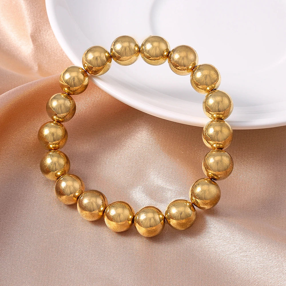 Aihua Trend Stretch Gold Sliver Color 6MM 8MM 12MM 16MM Stacked Ball Beaded Bracelet For Women Men Round CCB Beads Bracelets