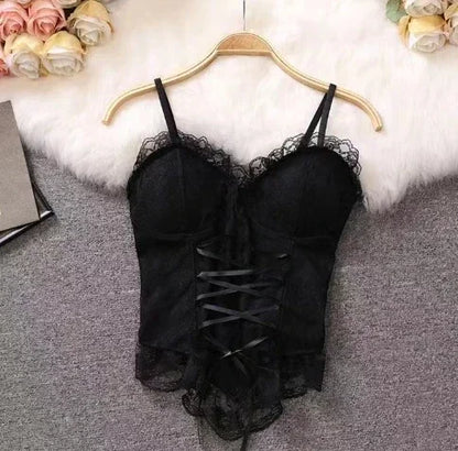 Y2K Sexy Crop Tops for Women Corset Lace Bandage Camisole Sleeveless Sling Tank Top Fashion Waistcoat Gift