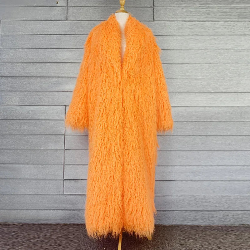 Women Faux Sheep Fur Long Coat Cardigan Thermal Loose Maxi Jackets Plush Coats Female Jacket Autumn Winter Furry Outerwear
