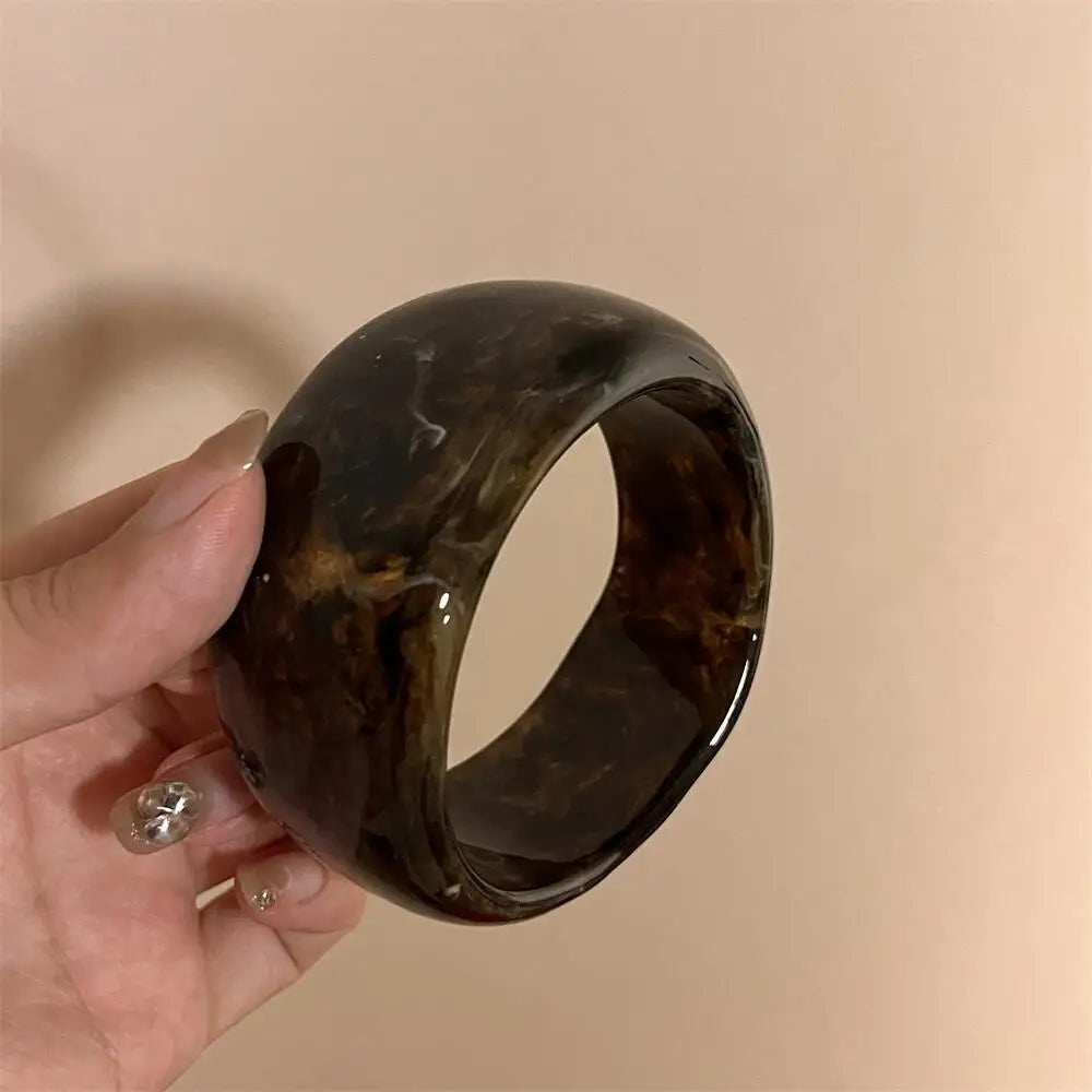 Vintage Wide Geometric Resin Beige Brown Coffee Bangles Irregular Chunky Bracelets Bangle Jewelry Gift for Women Girls