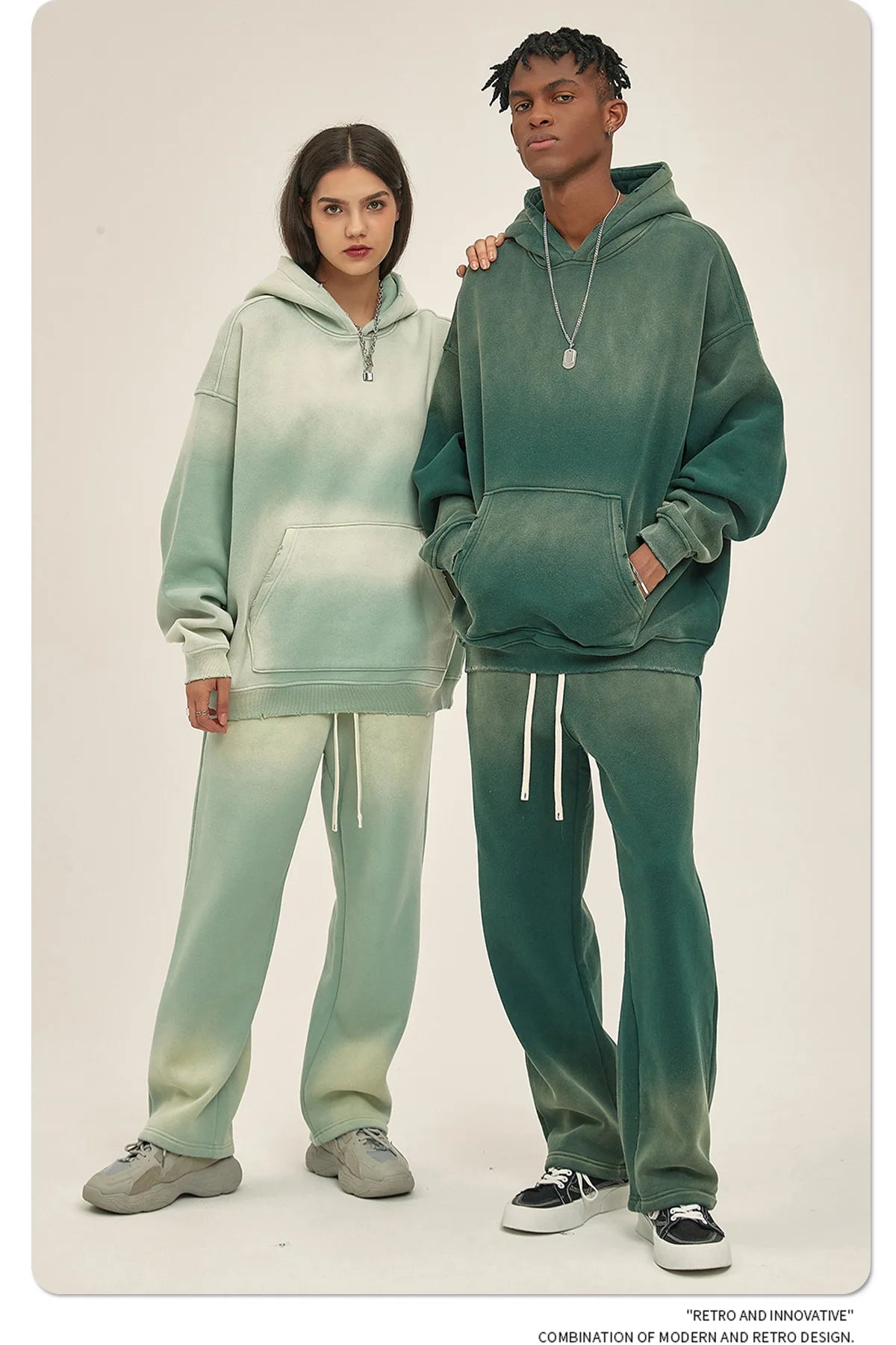 Custom LOGO 2025 autumn winter new 360G heavy sweater men's women's spray-dyeing old thickened hooded trendy sweater trousers clothes set