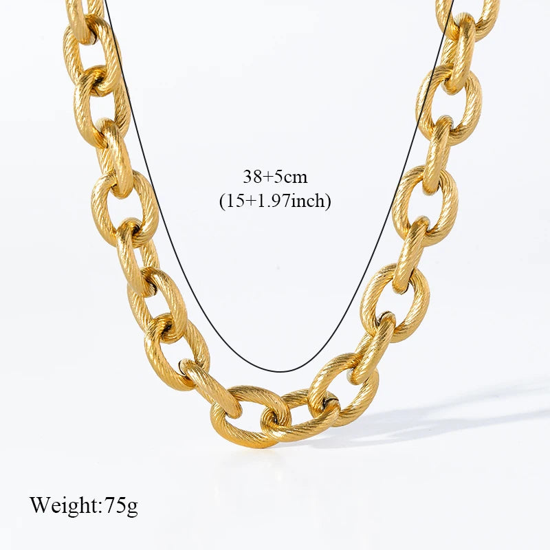 EILIECK 316L Stainless Steel Gold Silver Color Thick Chain Necklace For Women Fashion Cuban Neck Chain Waterproof Jewelry Gift