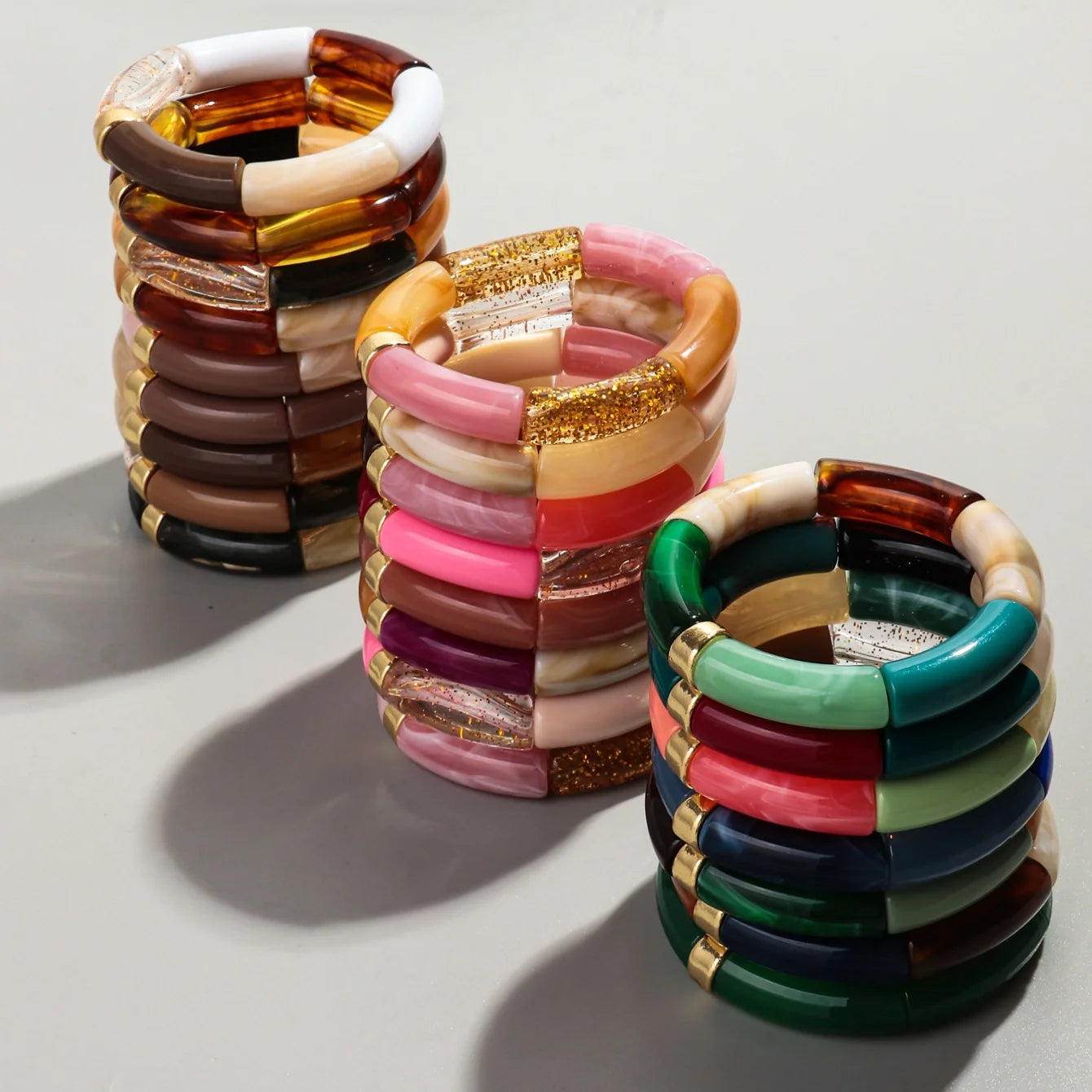 Bohomia New Acrylic Chunky Bamboo Stackable Bracelet for Women Boho Elastic Colorful Tube Beads Braceletes 2025 Fashion Jewelry