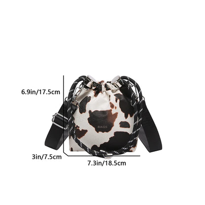 New Women's Mini Leopard Crossbody Bag Pu Leather Bucket Bag Drawstring Shoulder Bag Wide Strape Women's Bags Large Storage Bags