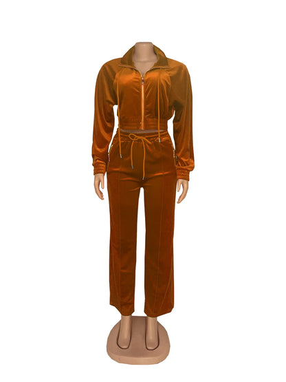 Pants Set Women Two Piece Sets Matching Sets Y2k Streetwear Zipper Coats Long Pants Elastic Waist Sportswear Tracksuit Jogger