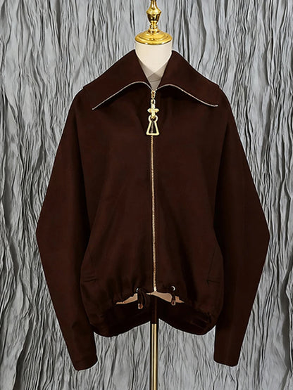 TWOTWINSTYLE Chic Splicing Personalized Zippers Jacket For Women Lapel Collar Long Sleeve Loose Coat Female Fashion Autumn