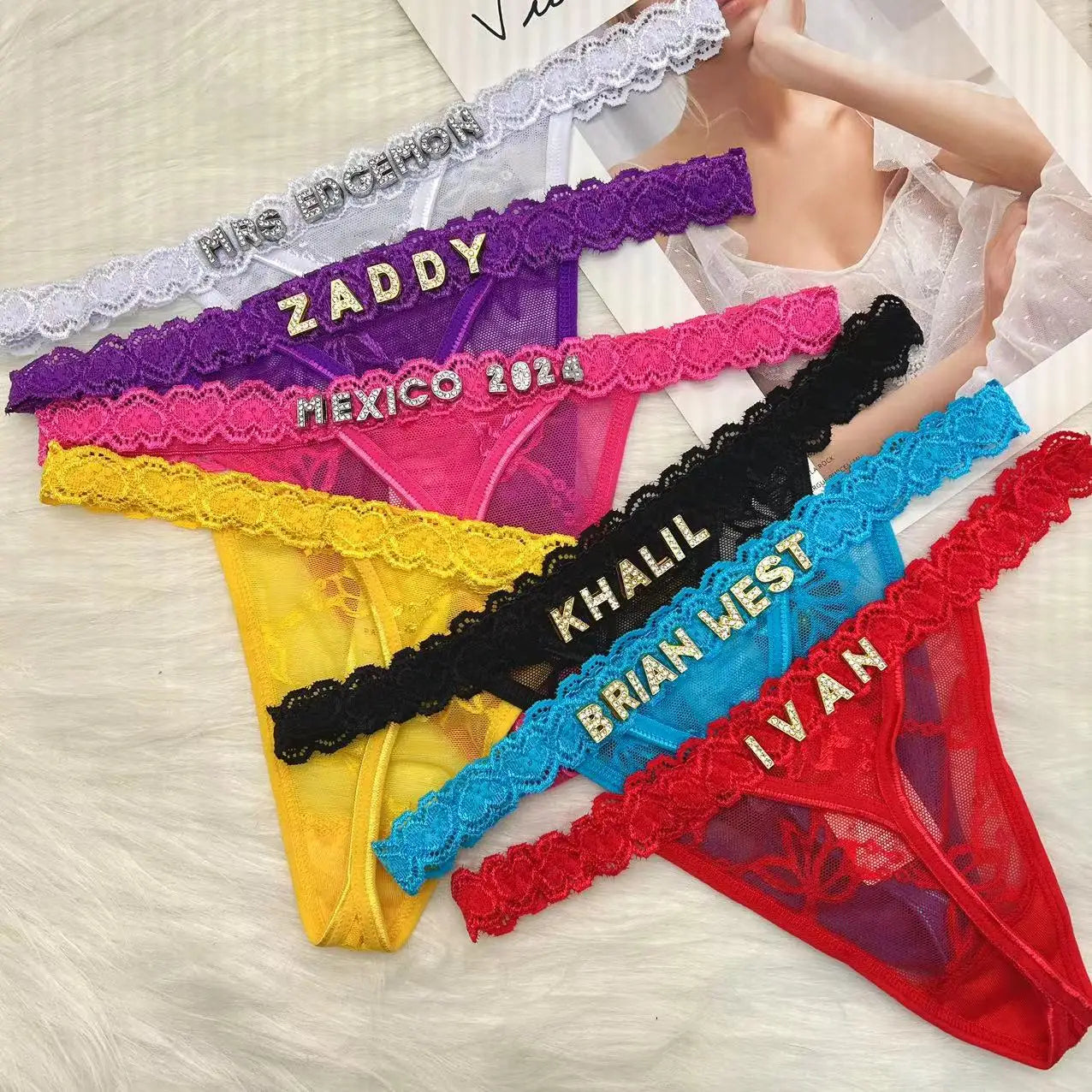 Custom thongs Name Personalized Panties Underwear Lingerie Bra Set Women Rhinestone Customize Thong Anniversary Birthday Gift