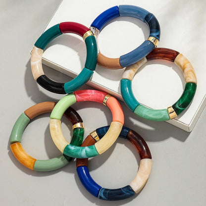 Bohomia New Acrylic Chunky Bamboo Stackable Bracelet for Women Boho Elastic Colorful Tube Beads Braceletes 2025 Fashion Jewelry