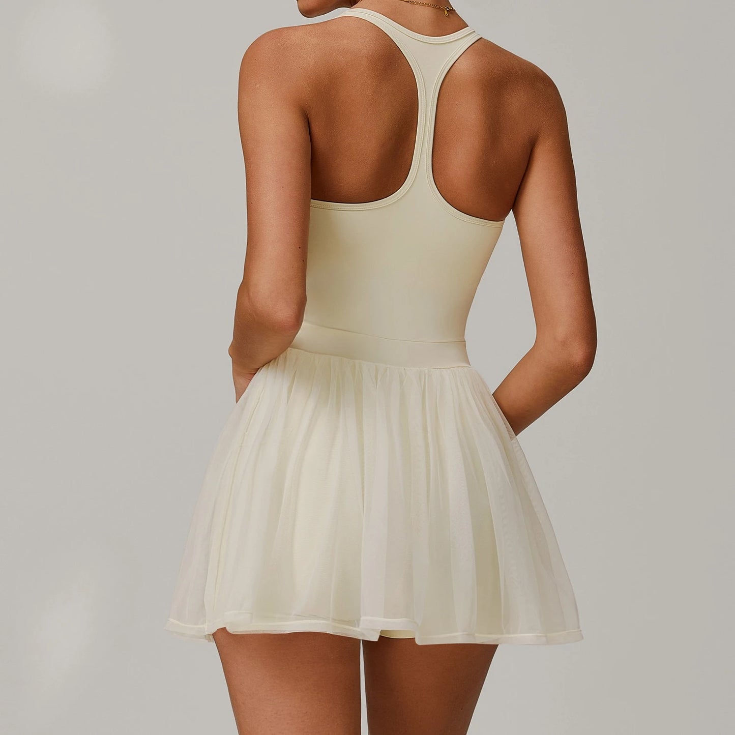 Custom LOGO women's recycled dress mesh yarn breathable and quick-drying sports running anti-light tennis skirt