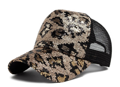 CNTANG New Women's Baseball Cap Summer Mesh Hat Fashion Leopard Spangle Design Hats For Woman Outdoors Sun Visor Adjustable