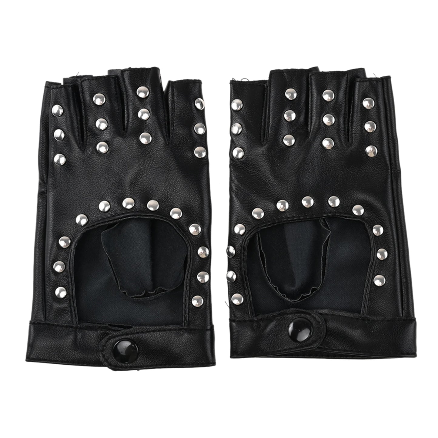 Women Punk Fingerless Dance Gloves with Studs Black PU Leather Rivets Cosplay Performance Dance Gloves Sexy Cool Riding Gloves