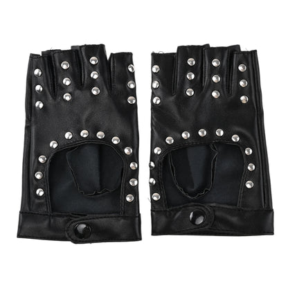 Women Punk Fingerless Dance Gloves with Studs Black PU Leather Rivets Cosplay Performance Dance Gloves Sexy Cool Riding Gloves